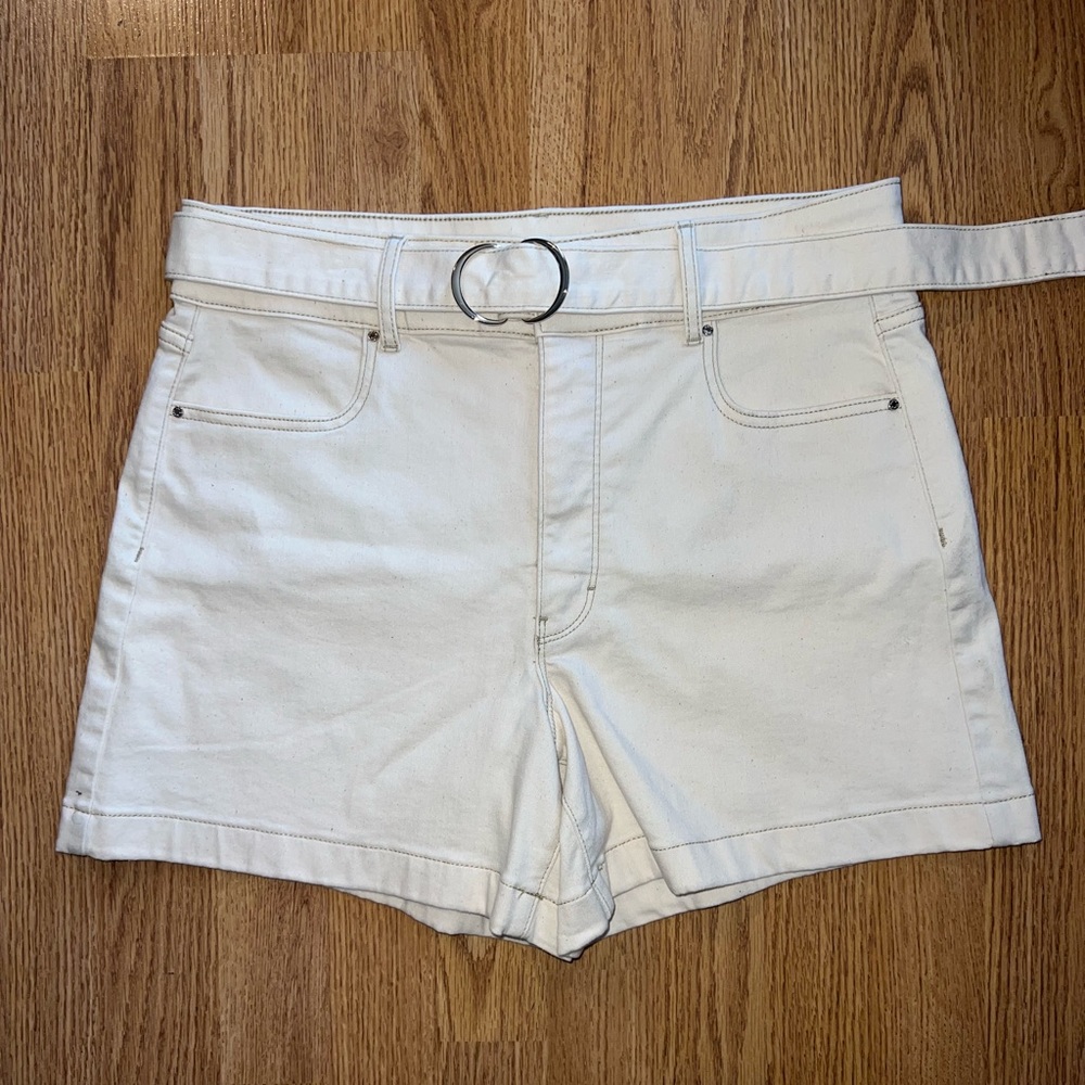 White House Black Market White High-Rise Belted Denim Shorts